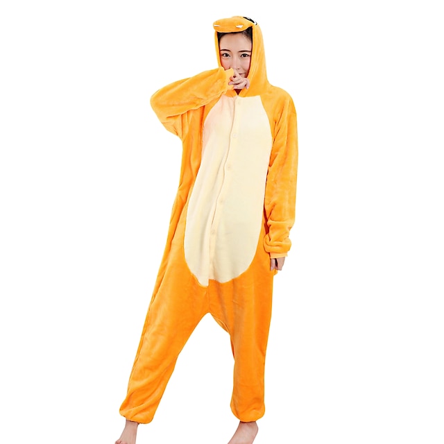  Aikuisten Kigurumi-pyjama Lohikäärme Pyjamahaalarit Velvet Mink Oranssi Cosplay varten Miehet ja naiset Animal Sleepwear Sarjakuva Festivaali / loma Puvut