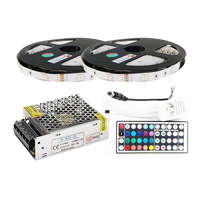  ZDM® 2x5M Verlichtingssets / RGB-verlichtingsstrips 2*150 LEDs 5050 SMD 1 44-toetsen afstandsbediening / 1 DC-kabels / 1 X 5A voedingsadapter RGB Knipbaar / Decoratief / Zelfklevend 12 V 1 set