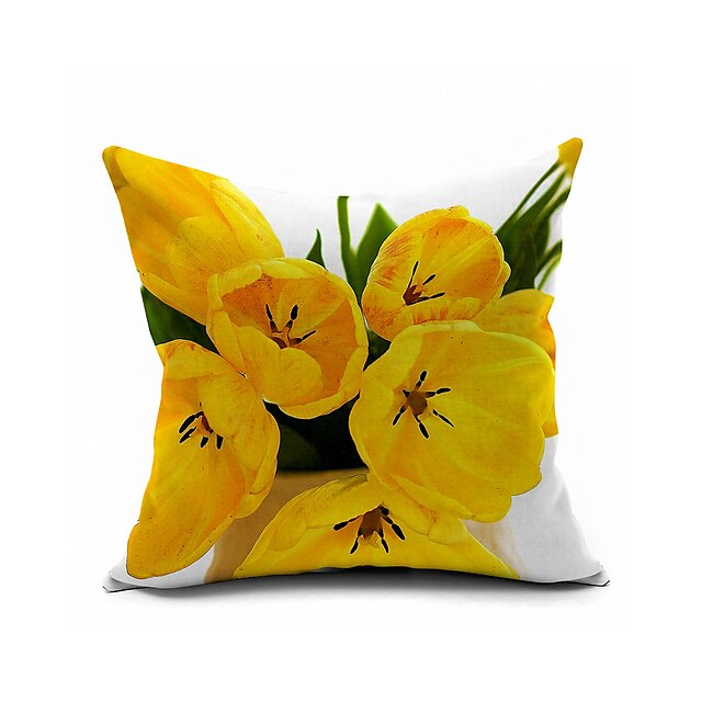  1 szt Cotton / Linen Poszewka na poduszkę Pokrywa Pillow, Kwiaty Akcent / Decorative Modern / Contemporary