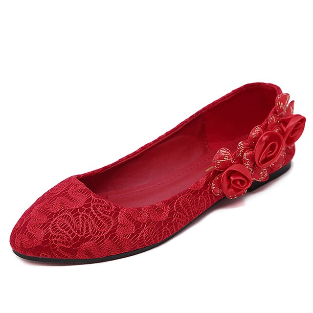  Women's Shoes Synthetic Fall Flats Flat Heel Pointed Toe For Wedding Red