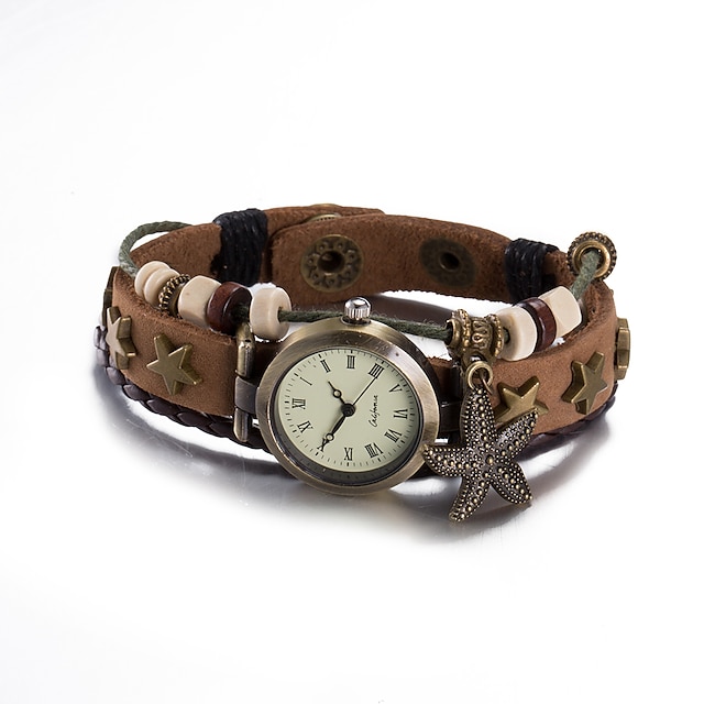  Mulheres Quartzo Relógio de Pulso Bracele Relógio Impermeável Couro Banda Vintage Boêmio Fashion Rígida Marrom