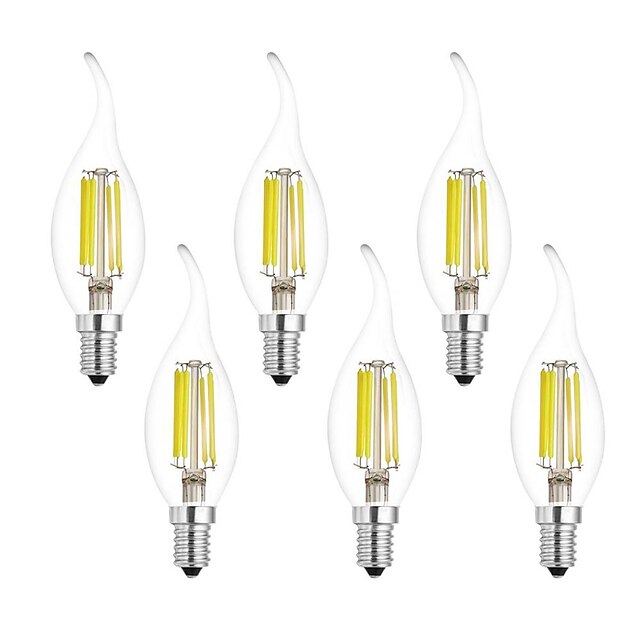  6pcs 7 W Lâmpadas de Filamento de LED 750 lm E14 CA35 6 Contas LED COB Branco Quente Branco Frio 220-240 V / 6 pçs / RoHs