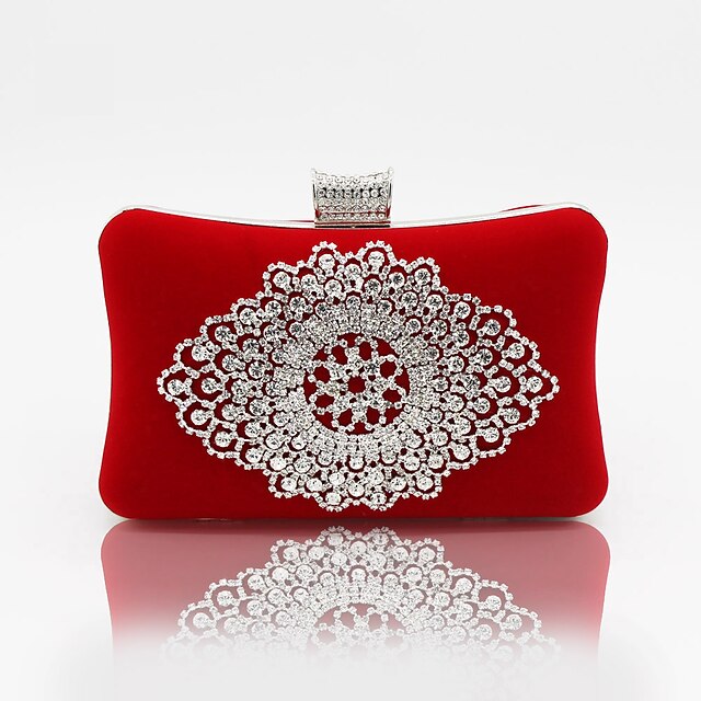  Per donna Crystal / Rhinestone Velluto Borsa da sera Sacchetti di sera di cristallo del Rhinestone Tinta unita Nero / Rosso