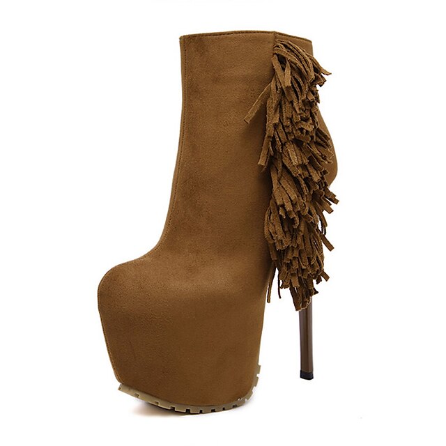  Women's Boots Fashion Boots Winter Fleece Dress Stiletto Heel Platform Black Dark Brown 5in & over