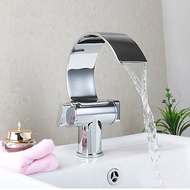  Håndvasken vandhane - Vandfald Krom Centersat To Håndtag et hulBath Taps