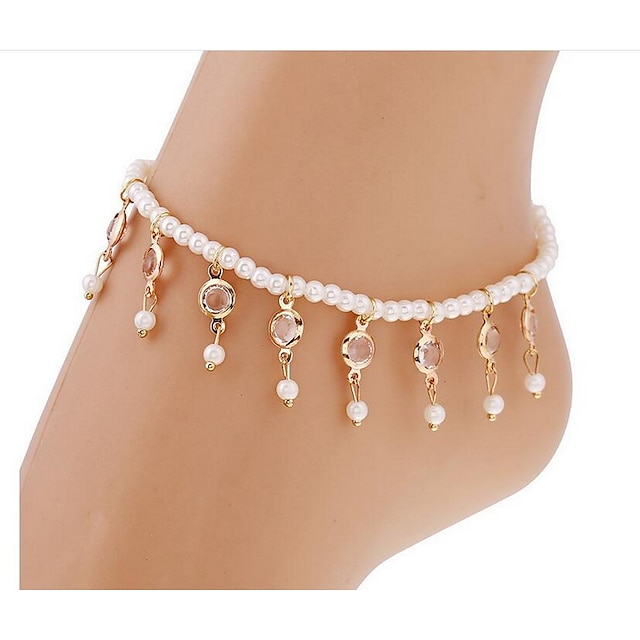  Anklet Barefoot Sandals Tassel Basic Fashion Women's Body Jewelry For Party Wedding Crystal Pearl Crystal Resin Silver / Ankle Bracelet