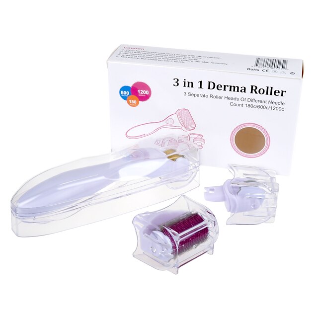  3In1 Kit Derma Roller Stainless Steel Micro Needle Rollers 180 600 1200 Needles Skin DermaRoller For Body And Face