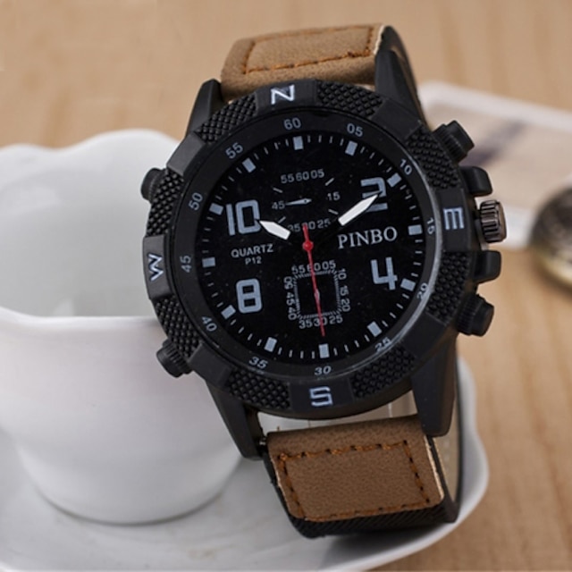  Men's Sport Watch Military Watch Quartz Leather Brown Analog Khaki Coffee One Year Battery Life / Jinli 377