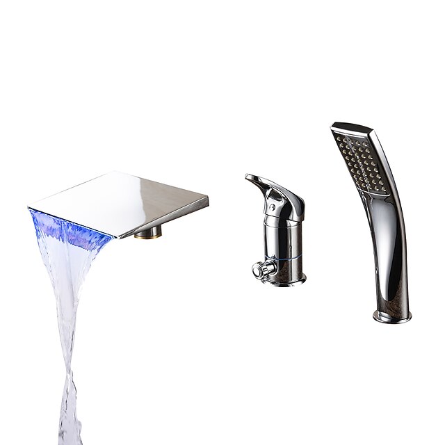  Badekarshaner - Moderne Krom Romersk Kar Keramik Ventil Bath Shower Mixer Taps / Messing / Enkelt håndtag tre huller