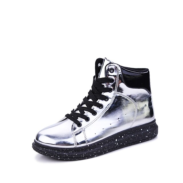  Men's Shoes Patent Leather Spring Fall Winter Fashion Boots Boots For Casual Outdoor Black Silver