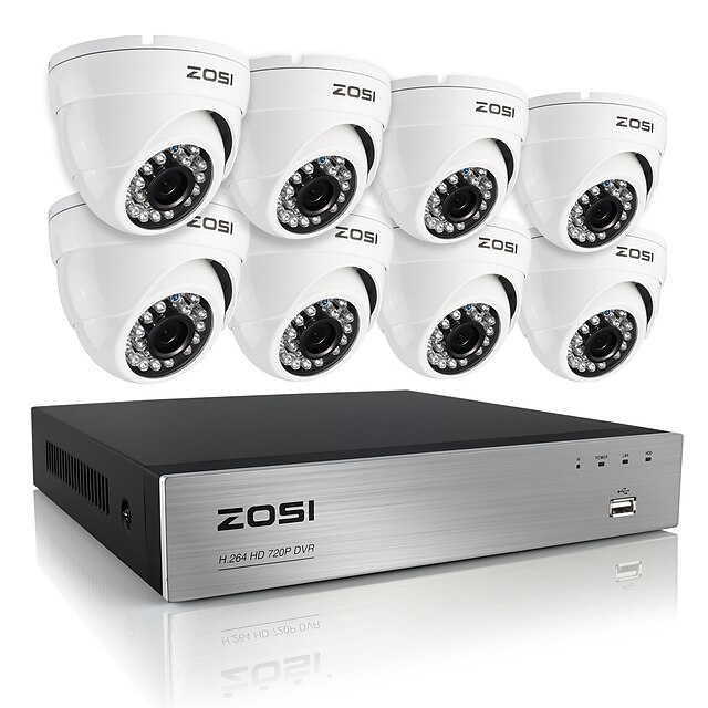  zosi®hd 8-kanaals 720p dvr 8 stuks 1.0MP weerbestendig outdoor binnenlandse veiligheid camerabewaking kits