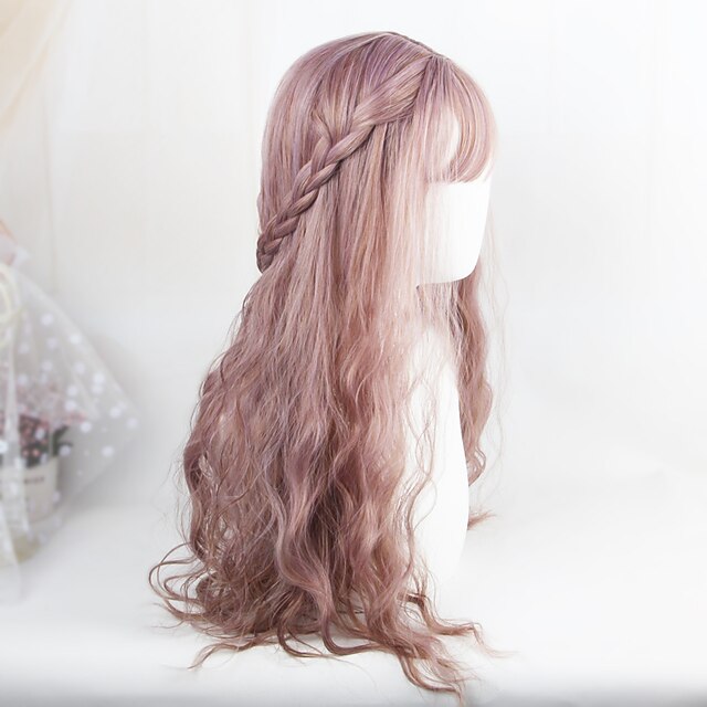  parrucche rosa per le donne parrucca sintetica onda sciolta onda sciolta con frangia parrucca viola capelli sintetici viola