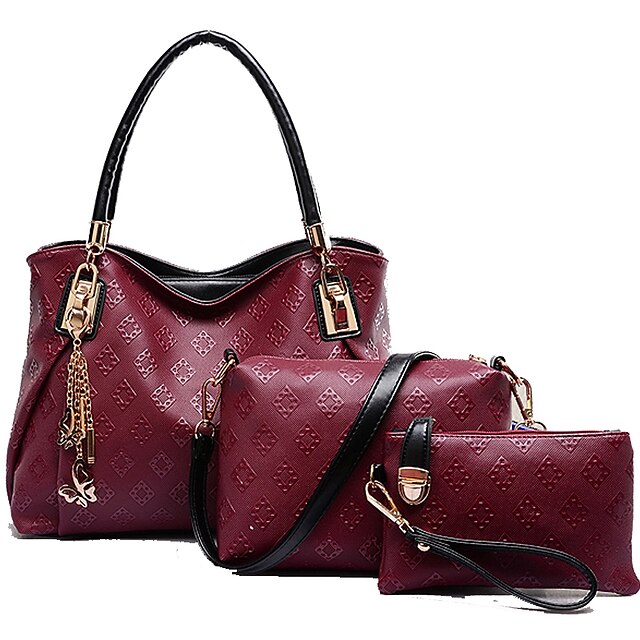  Women's Bags PU Leather Bag Set 3 Pcs Purse Set Crocodile Bag Sets Outdoor Wine White Black Blue