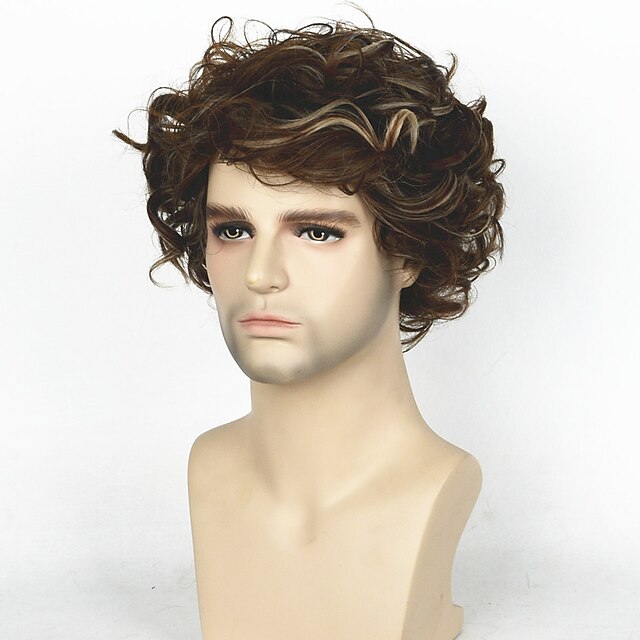  Synthetic Wig Curly Curly With Bangs Wig Short Brown Synthetic Hair Men's Highlighted / Balayage Hair Brown StrongBeauty