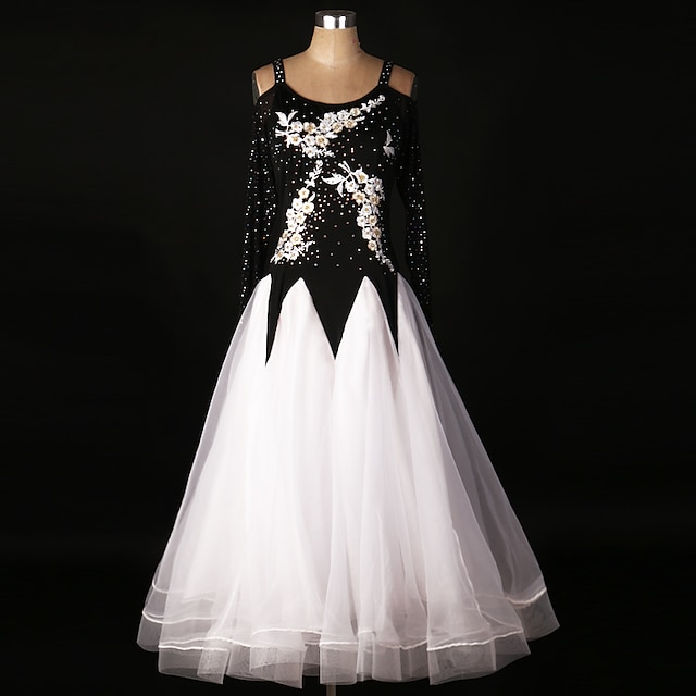  Danse de Salon Robe Dentelle Drapée Appliques Utilisation manche longue Taille haute Spandex Organza