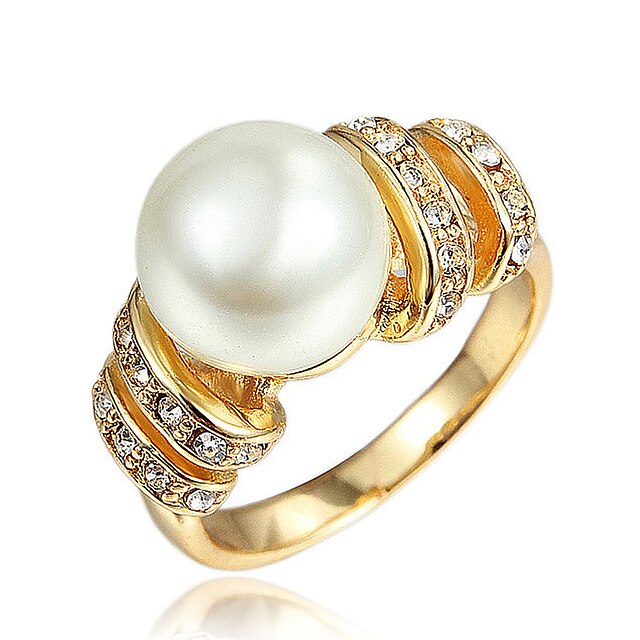  للمرأة لؤلؤ خاتم - مطلية بالذهب, مطلية بالذهب عيار 18 ذهبي, أبيض
