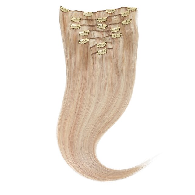  Neitsi Clip In Hiukset Extensions Suora Aidot hiukset Aitohiuspidennykset Ombre 1pack Naisten Mansikka Blonde  / Vaalea vaalea