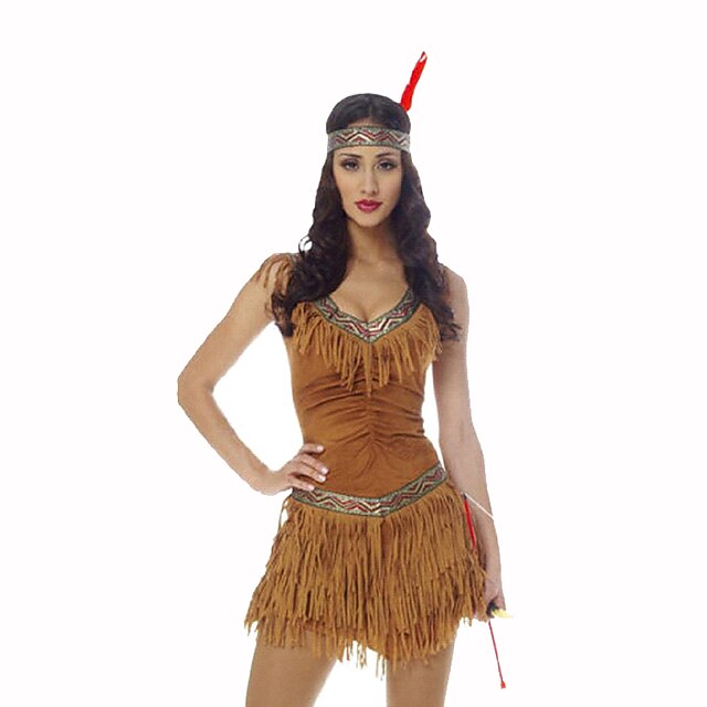  Amerikan intiaani Naisten Joulu Halloween Karnevaali Festivaali / loma Polyesteri Keltainen Naisten Helppo Karnevaalipuvut Painettu / Leninki / Headwear / Leninki / Headwear