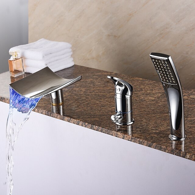  浴槽用水栓 - コンテンポラリー クロム ローマンバスタブ セラミックバルブ Bath Shower Mixer Taps / 真鍮 / シングルハンドル三穴