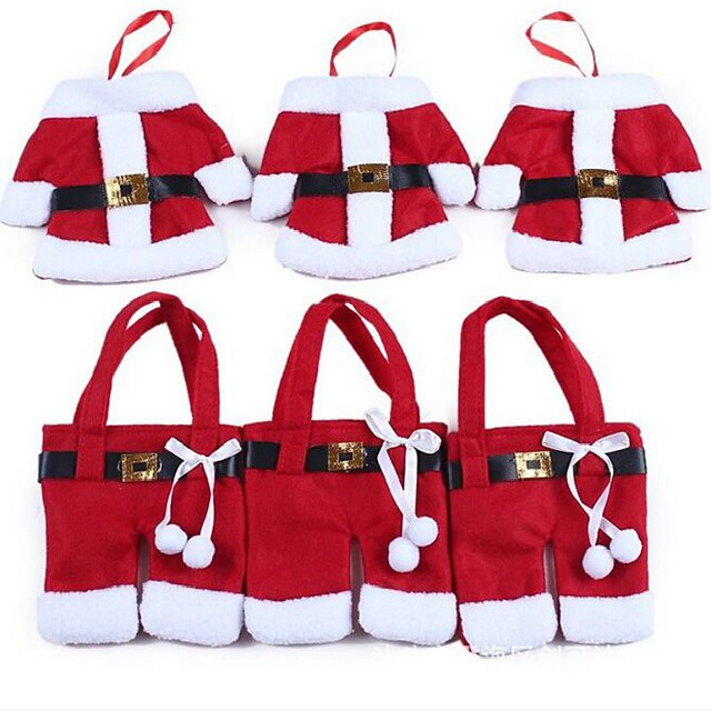  6Pcs/3Set Christmas Ornament Premium Year Christmas Decoration for Home Table Decor Cutlery Pocket Fork&Knife Tableware Pouch