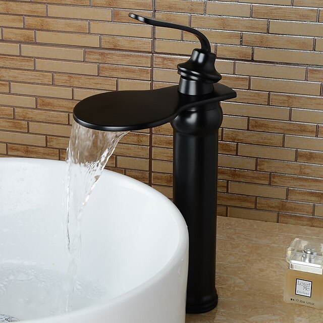  バスルームのシンクの蛇口 - 滝状吐水タイプ アンティーク銅 センターセット シングルハンドルつの穴Bath Taps