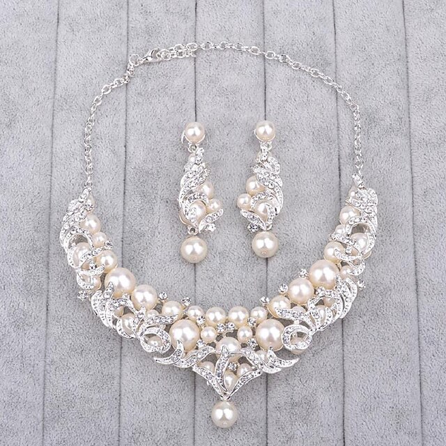  Women's Rhinestone Imitation Pearl Wedding 1 Necklace 1 Pair of Earrings Costume Jewelry