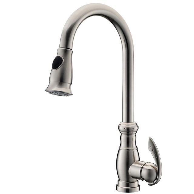  Keuken Kraan - Single Handle Een Hole Nikkel Geborsteld Pull-out / pull-down / Tall / High Arc Bassin Antiek Kitchen Taps