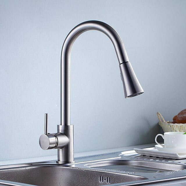  Kitchen faucet - One Hole Nickel Brushed Pull-out / ­Pull-down Deck Mounted Contemporary Kitchen Taps / Brass / Single Handle One Hole