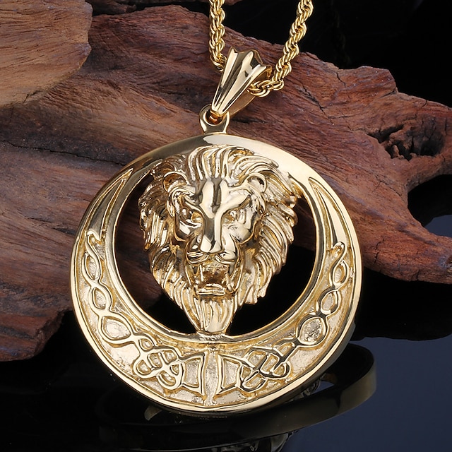  Men's Pendant Necklaces Animal Shape Lion Stainless Steel Gold Plated Personalized Fashion Jewelry For Party Halloween Daily Casual