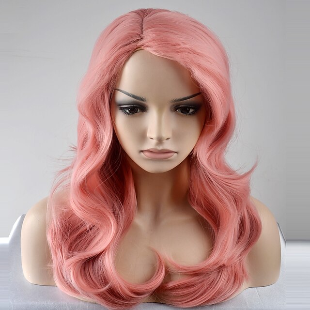  الاصطناعية الباروكات تمويج طبيعي تمويج طبيعي شعر مستعار الوردي طويل طويل جدا زهري شعر مستعار صناعي نسائي الوردي
