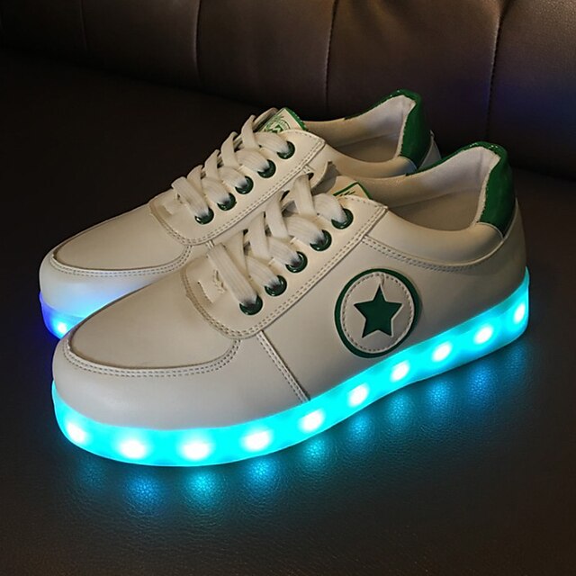  Unisex LED schoenen PU Lente / Herfst Comfortabel / Noviteit / Oplichtende schoenen Sneakers Wandelen Platte hak Ronde Teen Veters / LED Zwart / Groen
