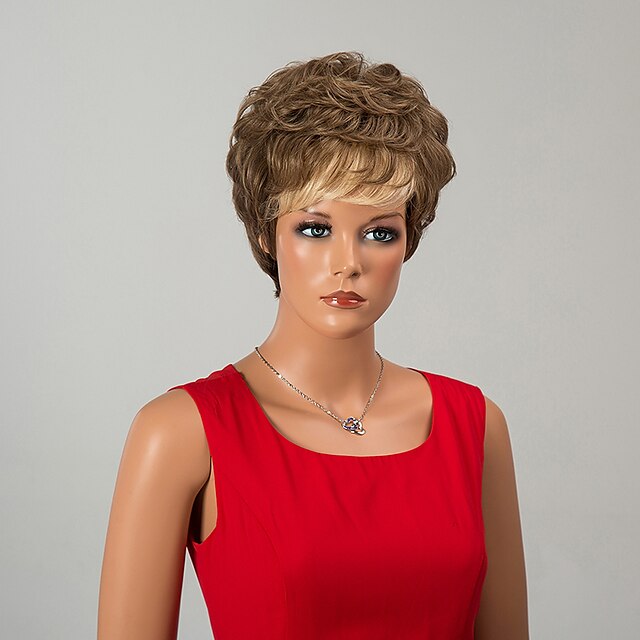  graceful short capless wigs natural wavy human hair with bangs ombre wigs