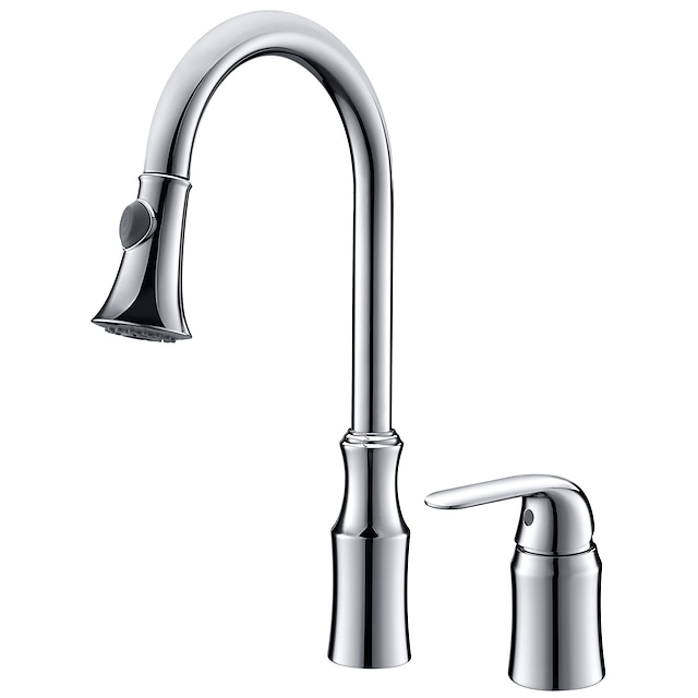  Kitchen faucet - Single Handle Two Holes Chrome Pull-out / ­Pull-down / Tall / ­High Arc Widespread Antique Kitchen Taps