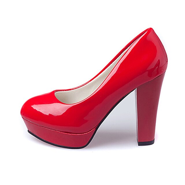  Mulheres Sapatos Couro Ecológico Outono / Inverno Conforto Saltos Salto Robusto Dedo Apontado Preto / Vermelho / Nú