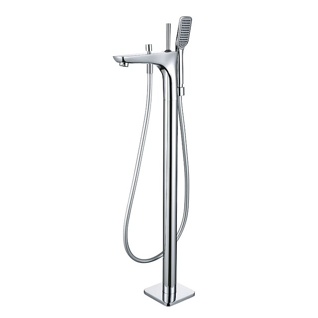  Badekarshaner - Moderne Krom Gulv Monteret Keramik Ventil Bath Shower Mixer Taps / Enkelt håndtag Et Hul