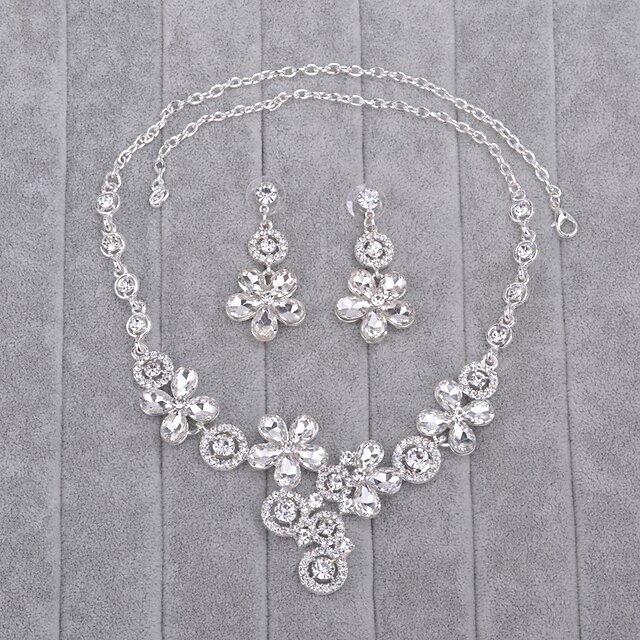  Women's Rhinestone / Imitation Pearl Jewelry Set 1 Necklace / 1 Pair of Earrings - Silver For Wedding