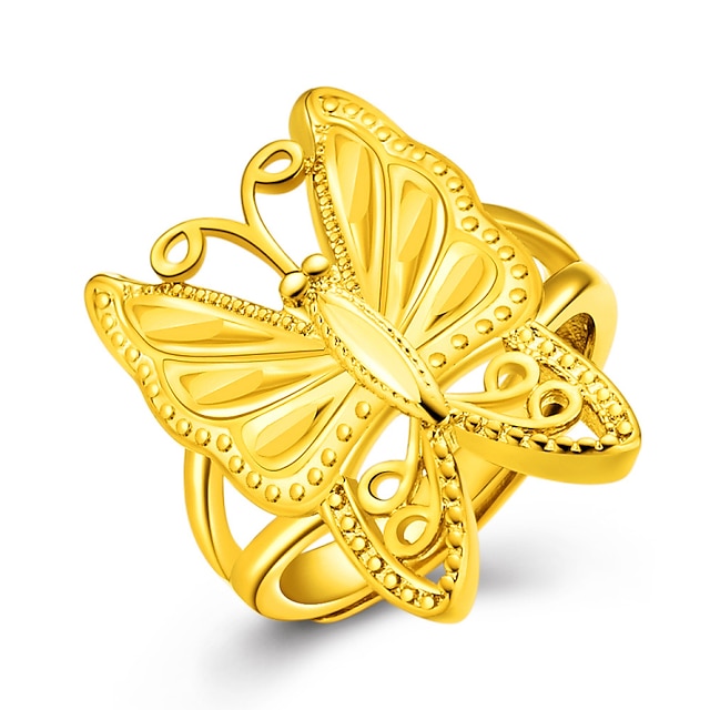  Naisten Band Ring Sormus peukalo Kultainen 18K Kultapäällystetty Gold Plated Keltakulta naiset Aasialainen Party Vuosipäivä Korut Butterfly Animal