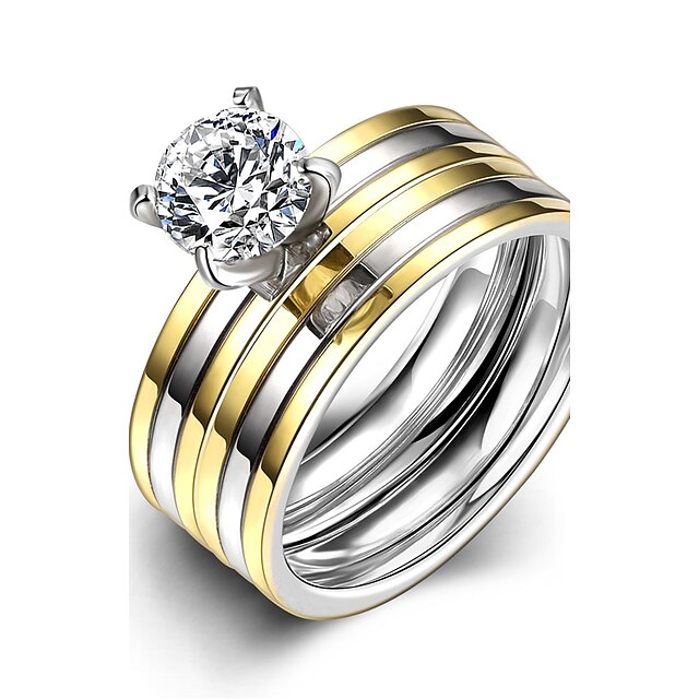  Női Gyűrű / Eljegyzési gyűrű - Rozsdamentes acél, Cirkonium, Kocka cirkónia Duplarétegű, Divat 6 / 7 / 8 Aranyozott Kompatibilitás Esküvő / Parti / Napi