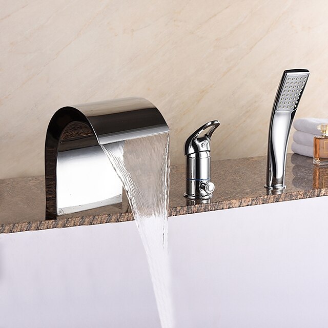  Grifo de bañera - Modern Cromo Muy Difundido Válvula Cerámica Bath Shower Mixer Taps / Latón / Sola manija Tres Agujeros
