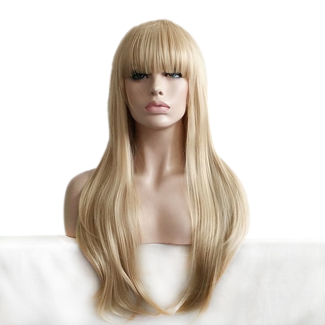  blonda peruker för kvinnor syntetisk peruk vågig vågig med lugg peruk blond långt blont syntetiskt hår kvinnors blondin