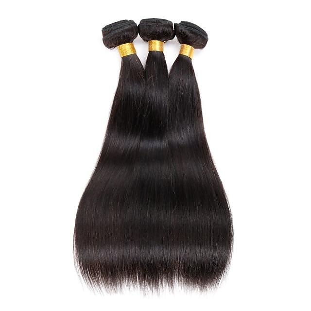  3 csomag Indiai haj Egyenes Emberi haj Az emberi haj sző 8-28 hüvelyk Emberi haj sző Human Hair Extensions / 8A