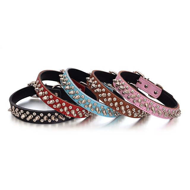  Dog Collar Adjustable / Retractable Studded Rock PU Leather Red Blue Pink
