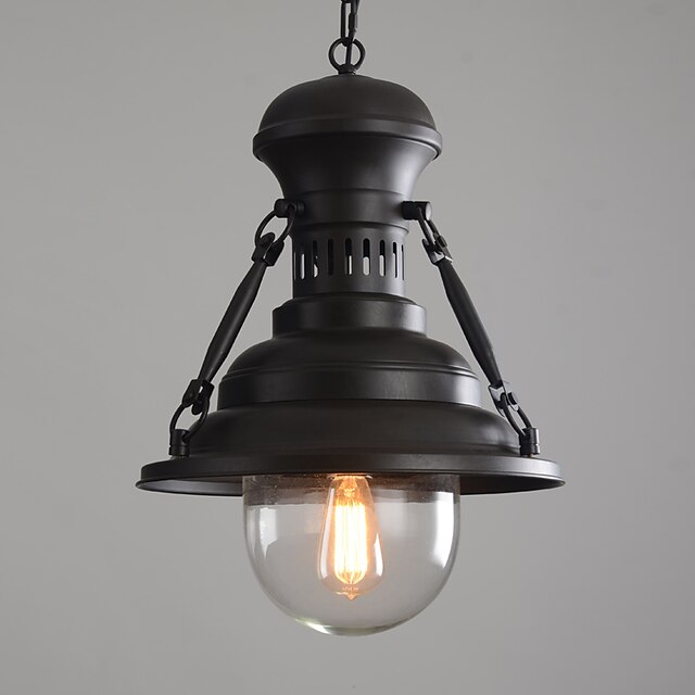  1-luz 30 cm (11,8 pol.) Estilo mini pendente de metal leve com acabamento em vidro pintado retro 110-120v / 220-240v