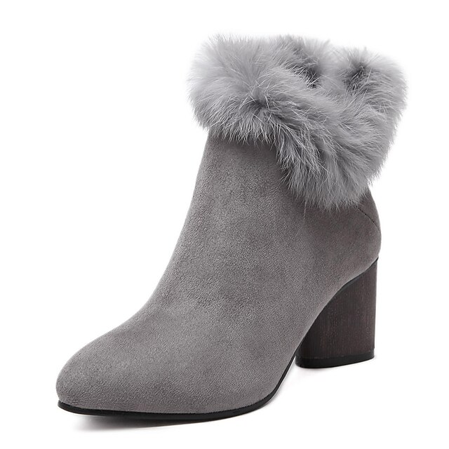  Women's Boots Other Fleece Microfibre Fur Office & Career Dress Party & Evening Chunky Heel Zipper Black Gray