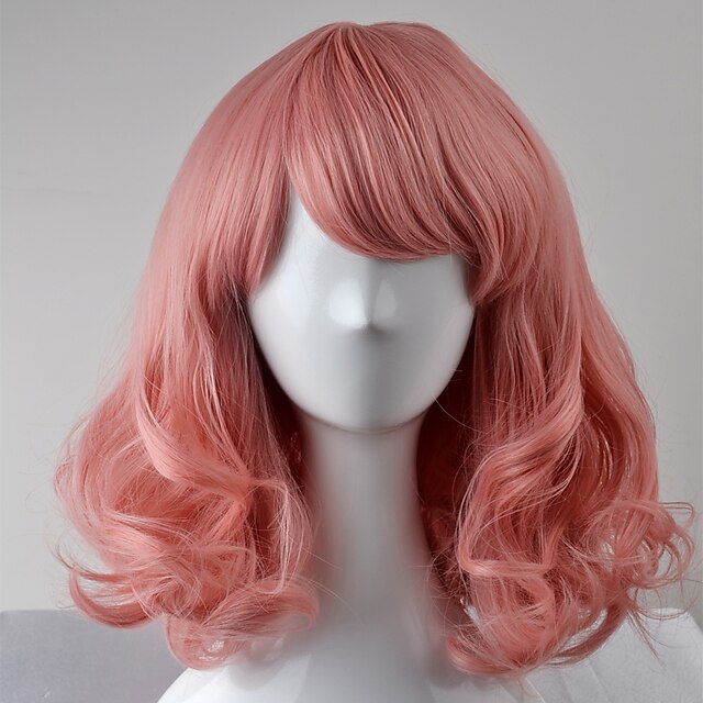  Synthetic Wig Straight Straight With Bangs Wig Pink Short Pink Synthetic Hair Women's Middle Part Pink