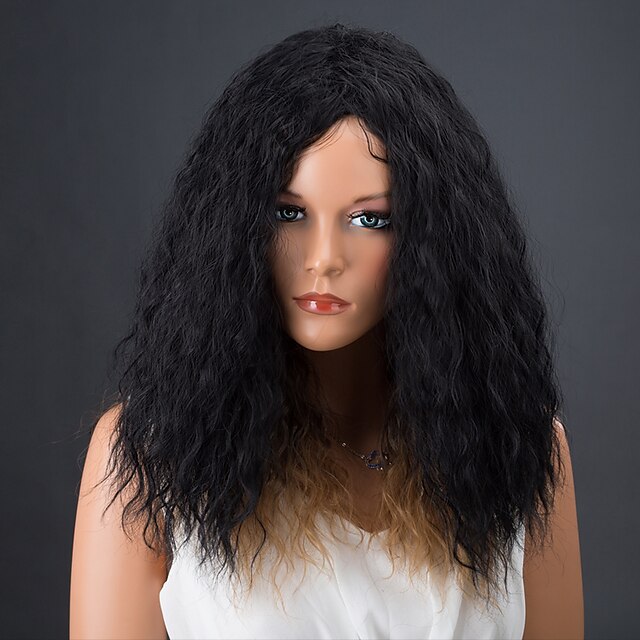  Synteettiset peruukit Kihara Afro Tiheys Suojuksettomat Naisten Musta Luonnollinen peruukki Synteettiset hiukset