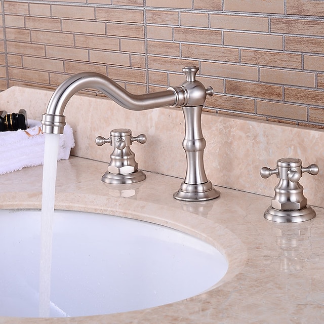  Antique Brass Bathtub Faucet,Victoria Waterfall Widespread Nickel Brushed Widespread Two Handles Three Holes Bath Taps with Hot and Cold Switch and Ceramic Valve