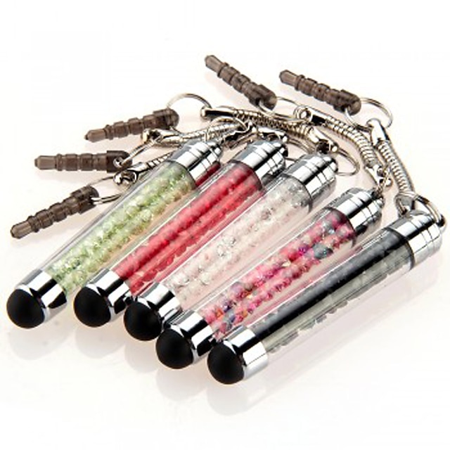  szkinston 5 mini pennan kristall pekskärm penna anti-damm plug kapacitans penna för iPhone / iPod / iPad / Samsung och andra