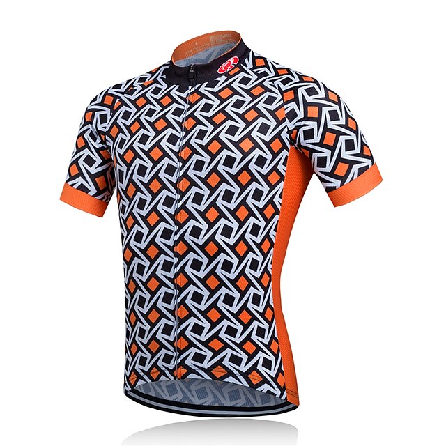  Fastcut Herre Sykkeltrøyer Sykkeljakke Kortermet Sykkel Jersey med 3 baklommer Fjellsykling Veisykling Pustende Hurtigtørkende Tilbake Lomme Oransje Rutet Polyester sport Klær / Avanceret / Elastisk