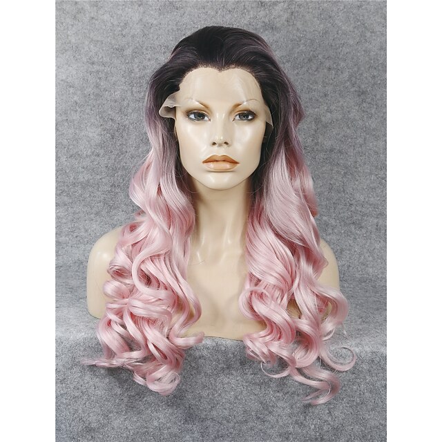  Synthetic Wig Wavy Wavy Lace Front Wig Pink Pink Synthetic Hair Pink